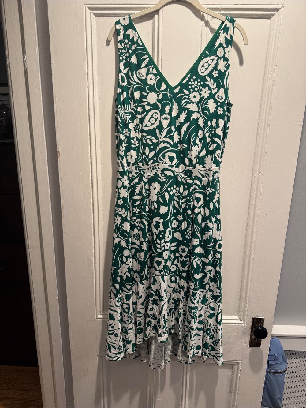 Boden Sleeveless Green & White Floral V-Neck Summer Dress